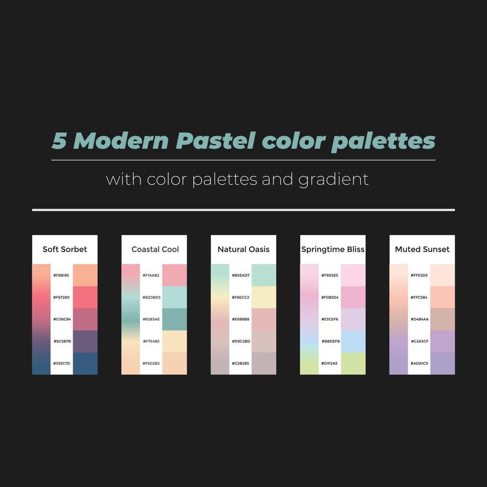 5 modern pastel kleur paletten met kleur en helling vector