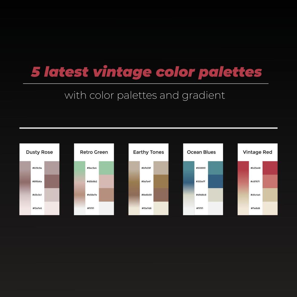 5 laatste wijnoogst kleur paletten met kleur en helling vector