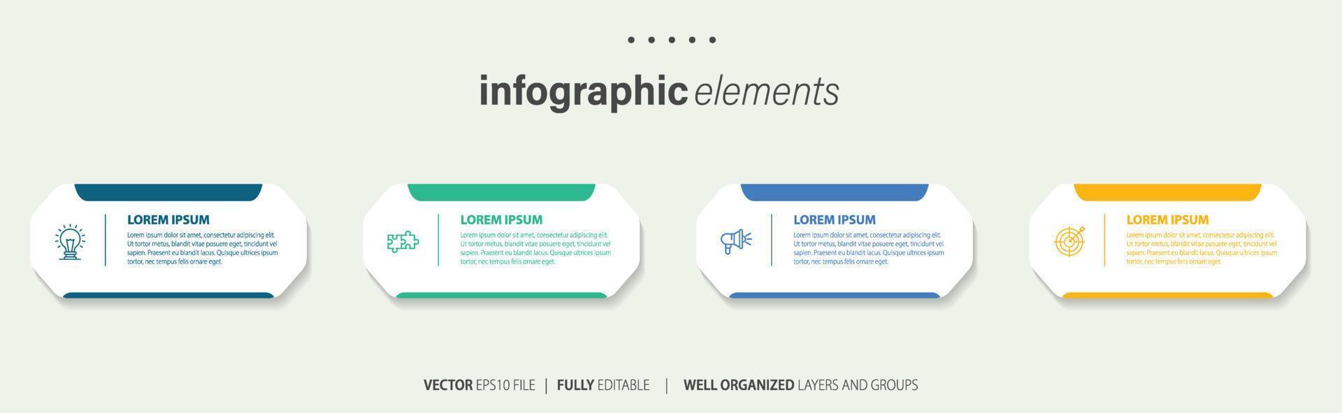 concept van bedrijf model- met 4 opeenvolgende stappen. vier kleurrijk grafisch elementen. tijdlijn ontwerp voor brochure, presentatie. infographic ontwerp lay-out vector