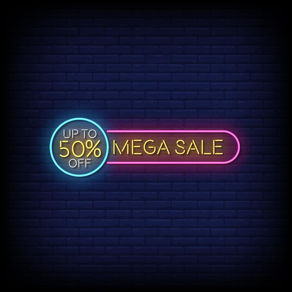 mega-verkoop neonreclames stijl tekst vector