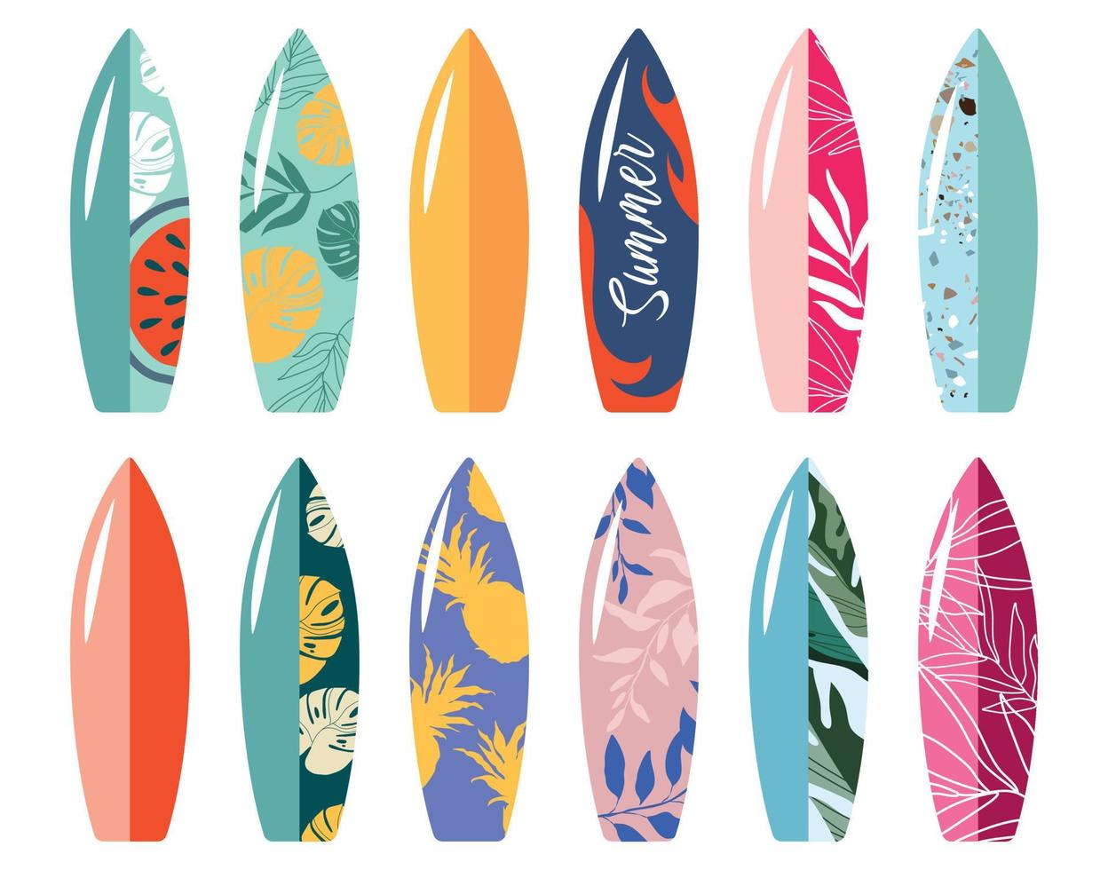 kleurrijk verzameling van surfplanken. vector illustratie. vector illustratie voor insigne, logo, afdrukken, insigne, kaart, omslag, tas, geval, uitnodiging, embleem, etiket