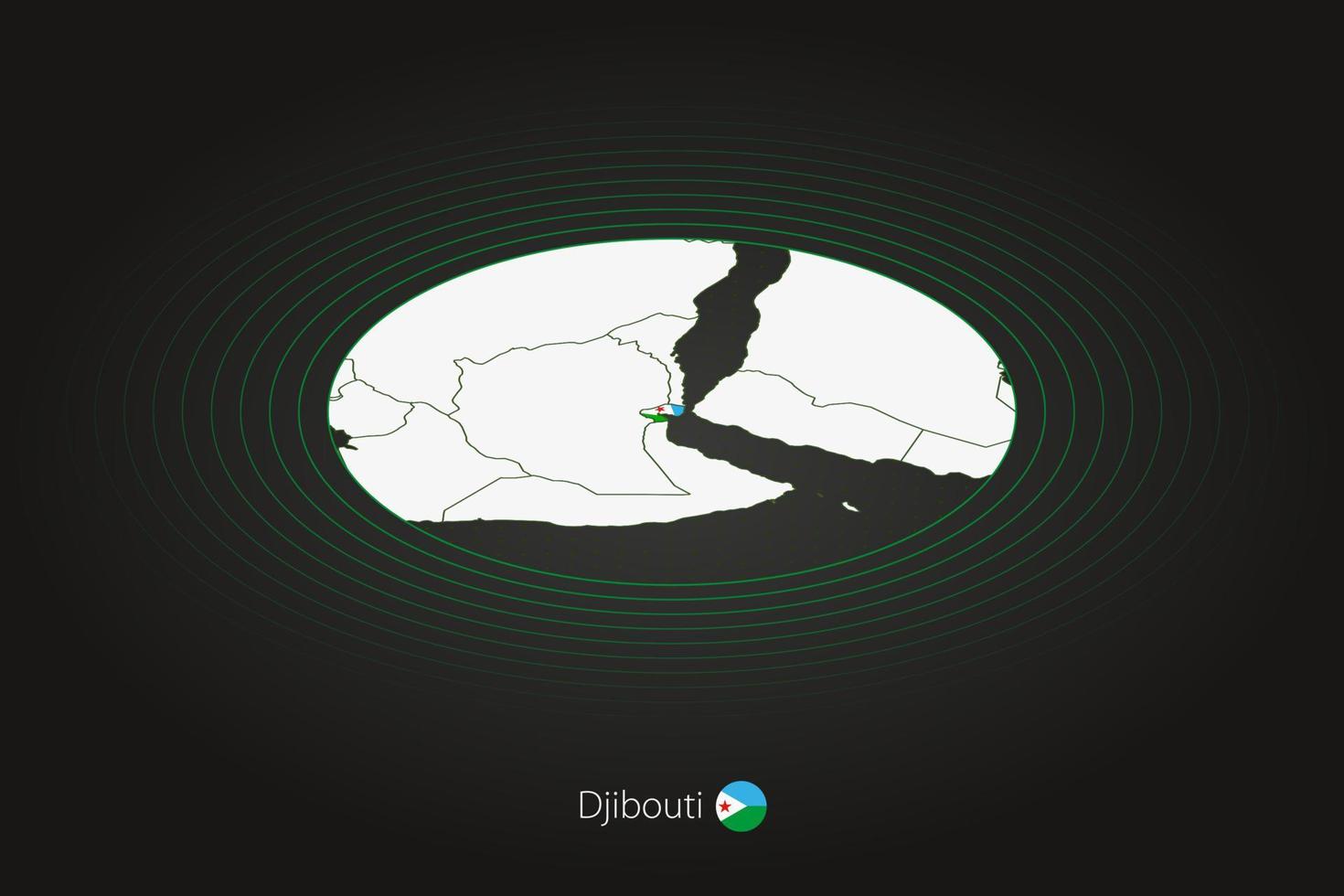 Djibouti kaart in donker kleur, ovaal kaart met naburig landen. vector