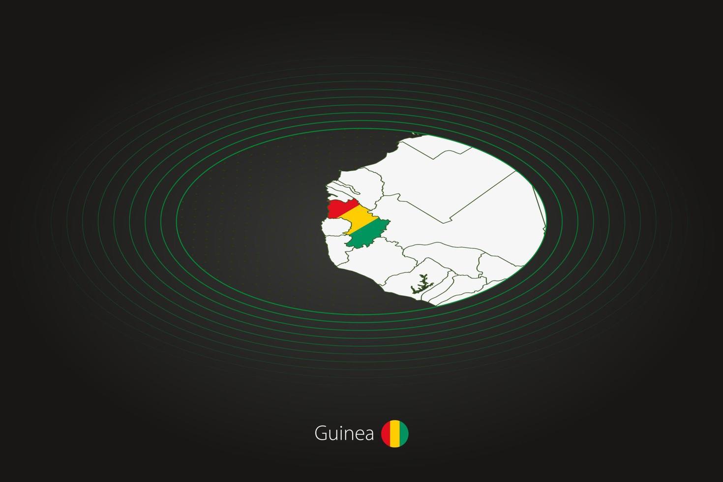 Guinea kaart in donker kleur, ovaal kaart met naburig landen. vector