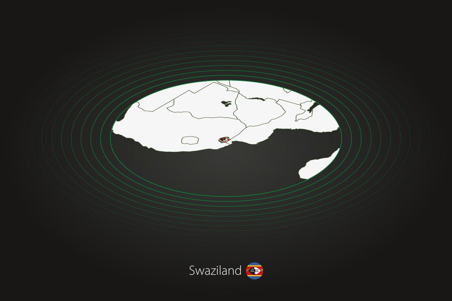 Swaziland kaart in donker kleur, ovaal kaart met naburig landen. vector
