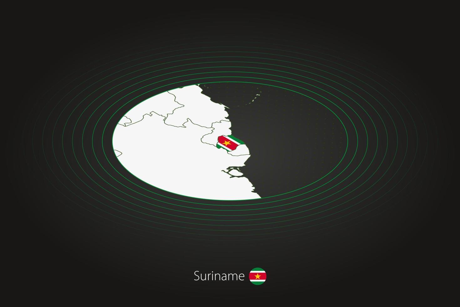 Suriname kaart in donker kleur, ovaal kaart met naburig landen. vector