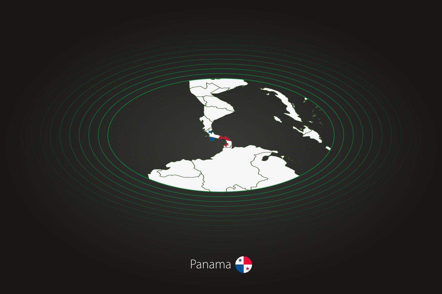 Panama kaart in donker kleur, ovaal kaart met naburig landen. vector