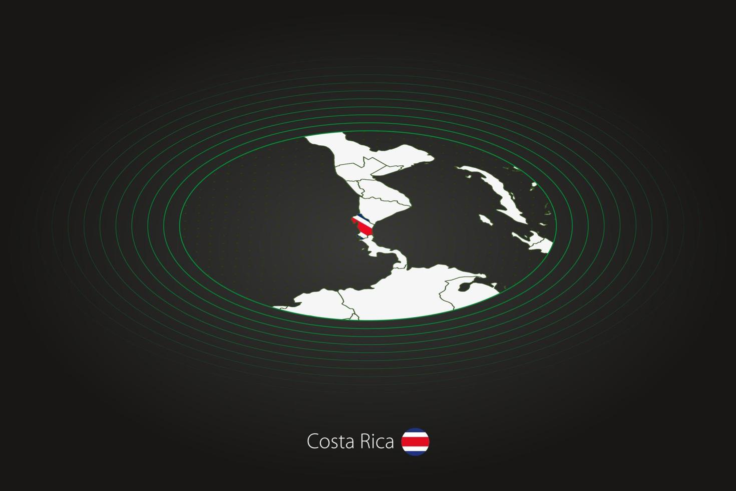 costa rica kaart in donker kleur, ovaal kaart met naburig landen. vector