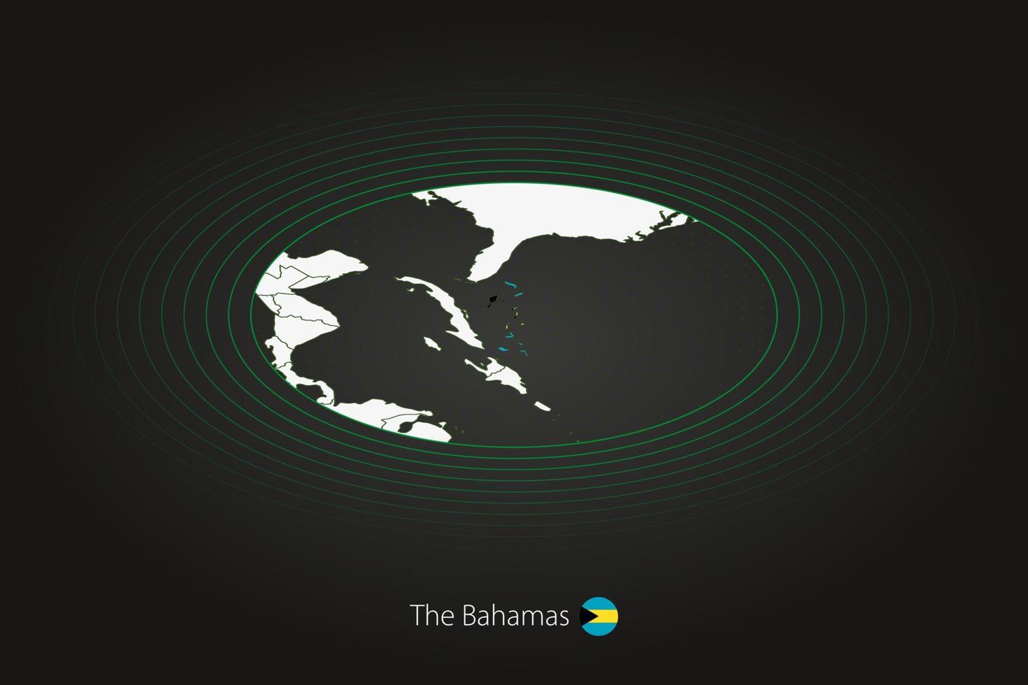 de Bahamas kaart in donker kleur, ovaal kaart met naburig landen. vector