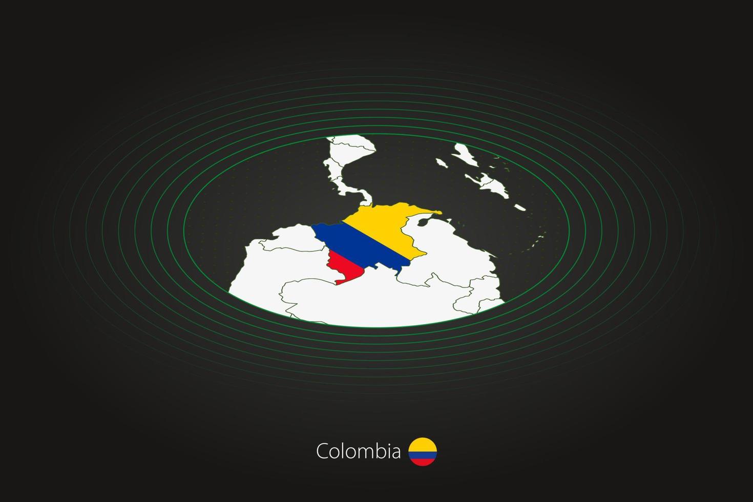 Colombia kaart in donker kleur, ovaal kaart met naburig landen. vector