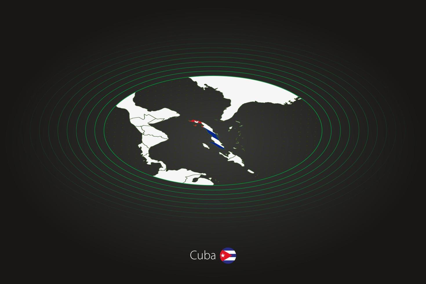 Cuba kaart in donker kleur, ovaal kaart met naburig landen. vector