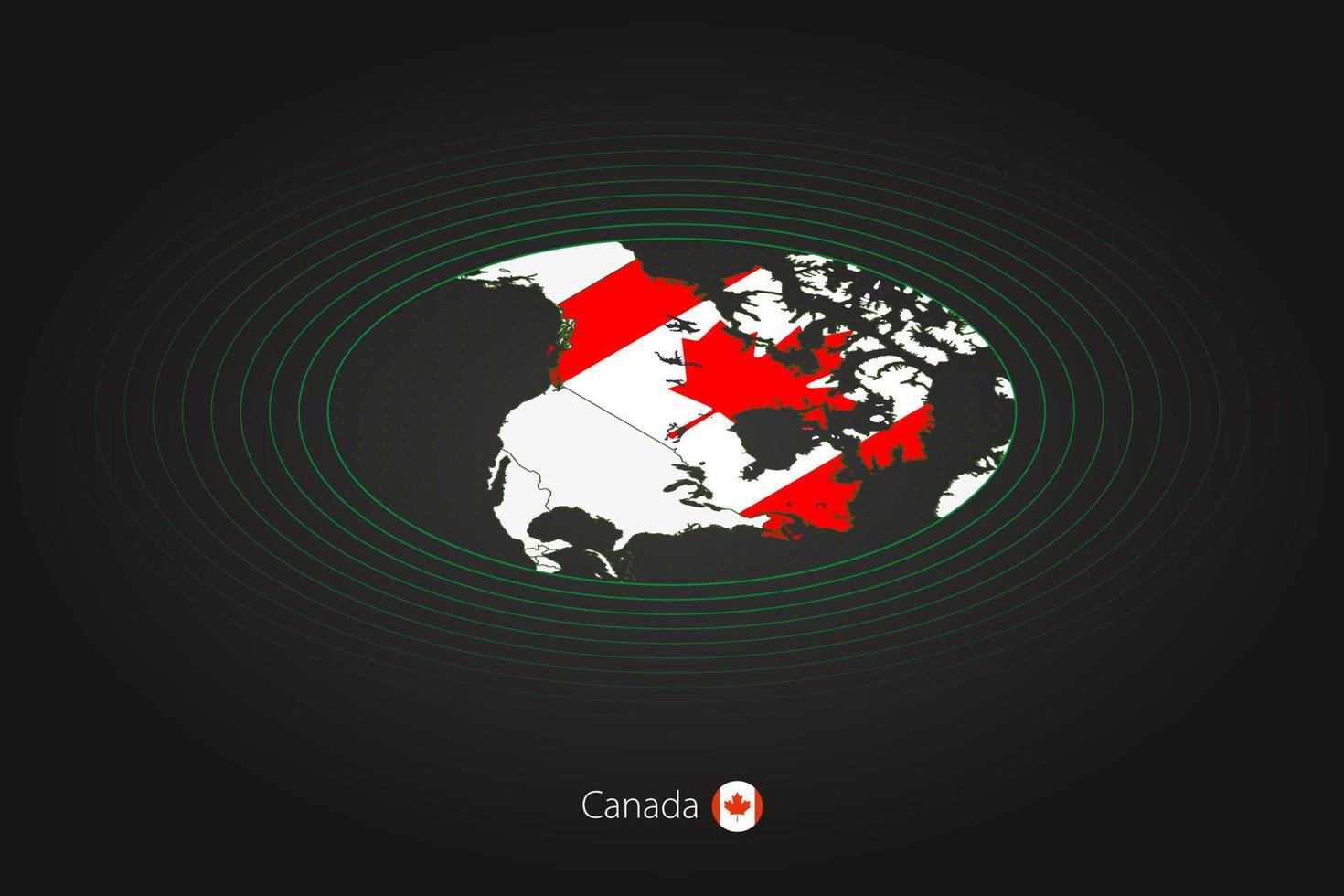 Canada kaart in donker kleur, ovaal kaart met naburig landen. vector