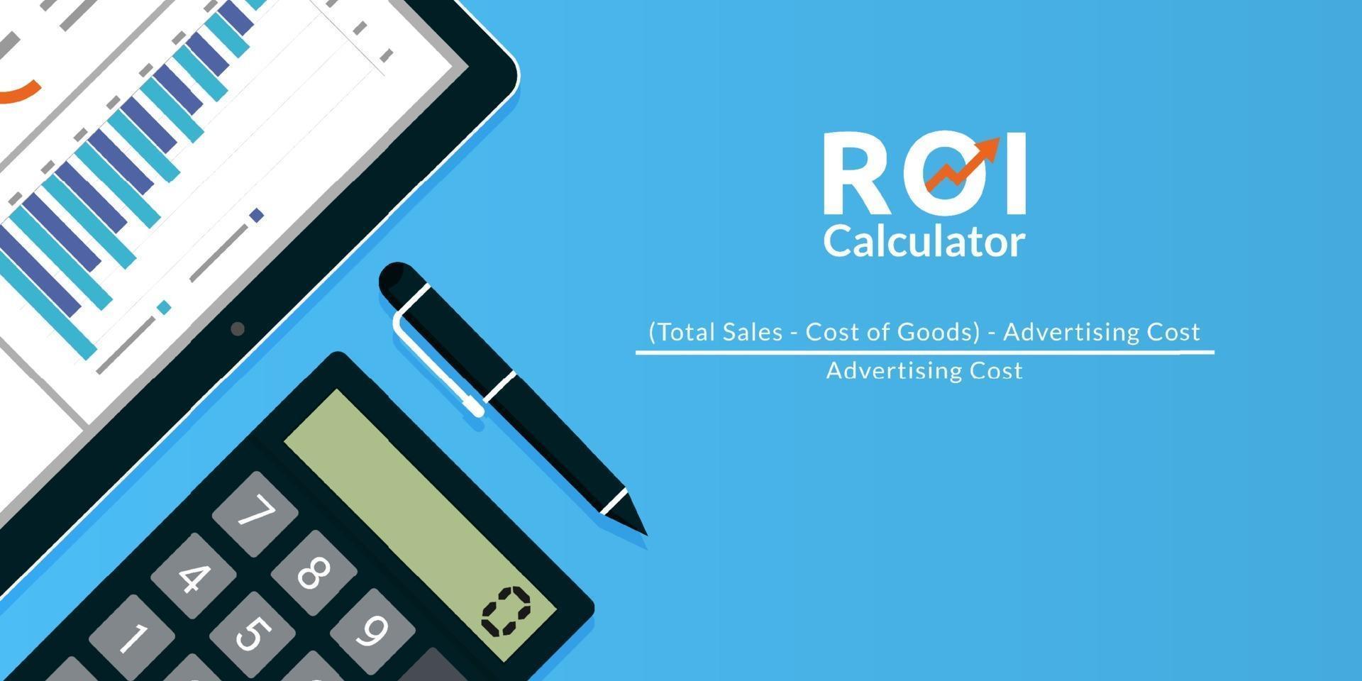 rendement op investering roi calculator concept vectorillustratie. vector