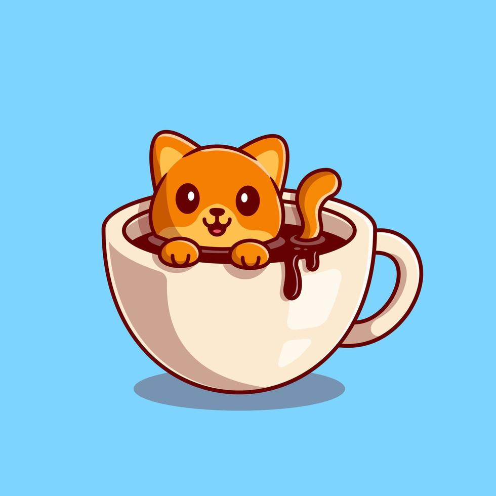 schattig kat zwemmen in koffie tekenfilm vector icoon illustratie. dier drankje, icoon concept geïsoleerd premie vector. vlak tekenfilm stijl