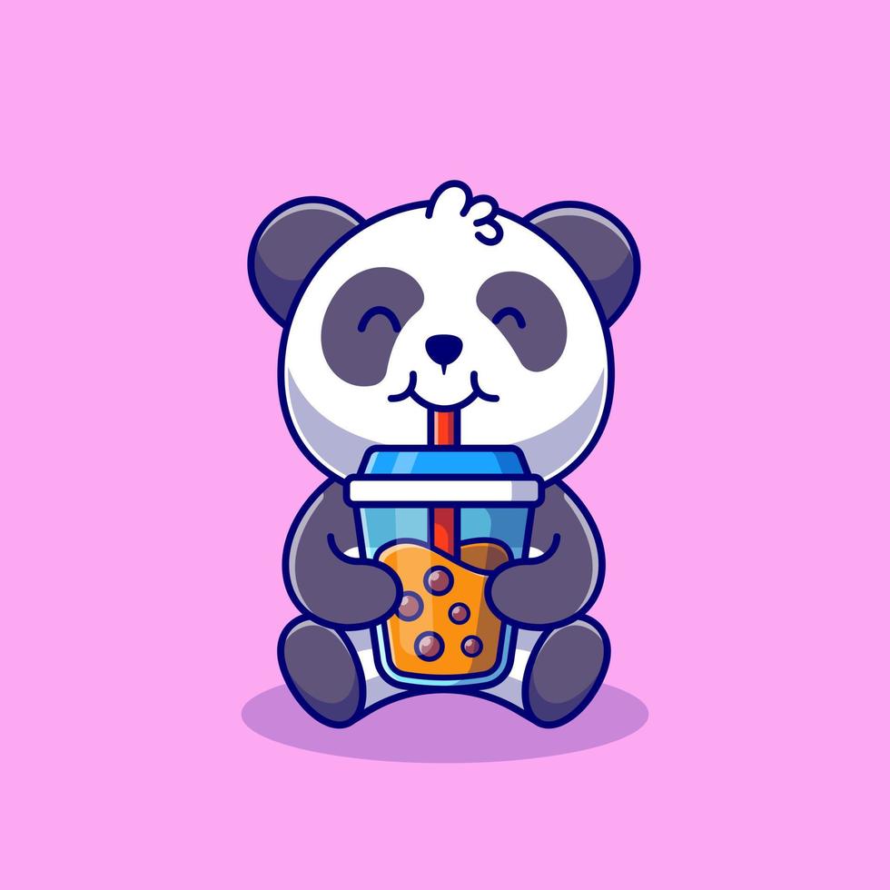 schattig panda drinken boba melk thee tekenfilm vector icoon illustratie dier voedsel icoon concept geïsoleerd premie vector. vlak tekenfilm stijl