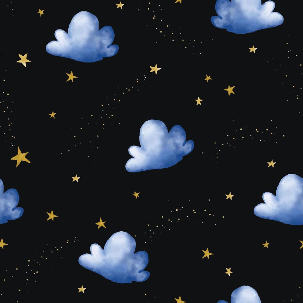 een blauw lucht met wolken en sterren in de nacht lucht. vector