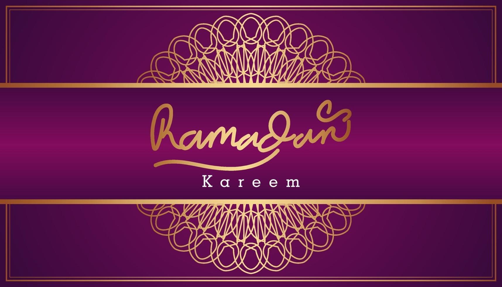 mooie paarse en gouden Arabische kalligrafie ramadan kareem tekst en sierpatroon ontwerp achtergrond. vector illustratie