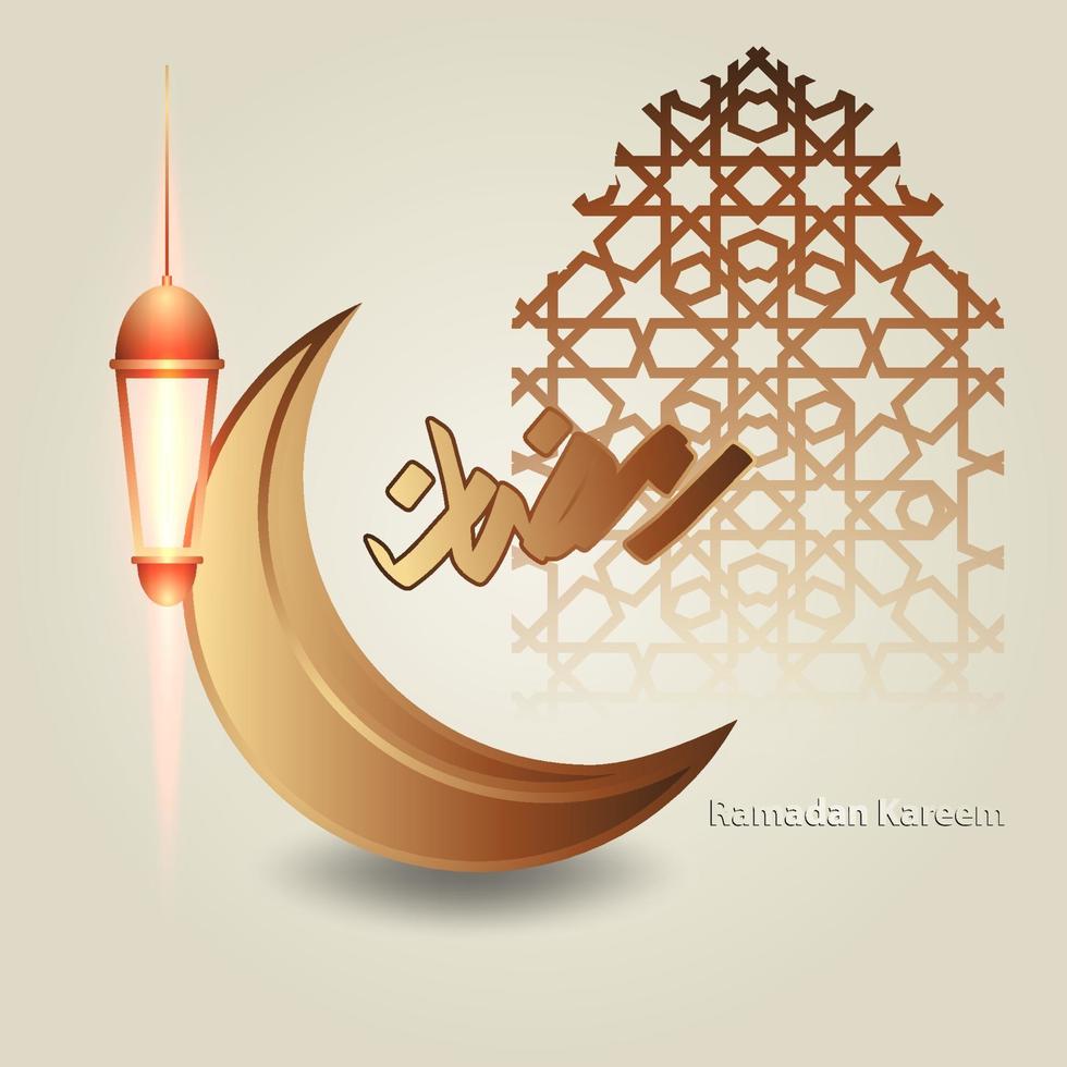 ramadan kareem arabisch kalligrafieontwerp met een toenemende maan en islamitische patronen en lantaarns geschikt voor wenskaarten en banners. vector