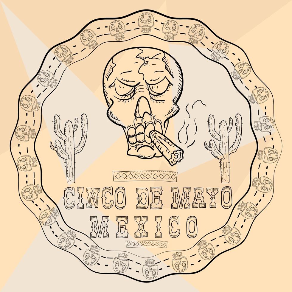 contour illustratie ronde ornament sticker met schedels Mexicaans thema voor decoratieontwerp en achtergronden vector