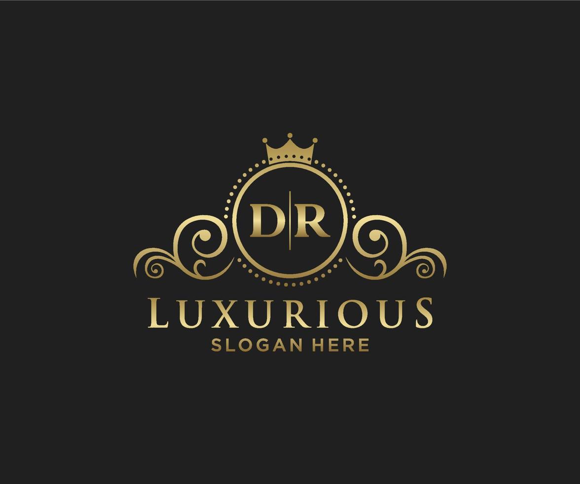 eerste dr brief Koninklijk luxe logo sjabloon in vector kunst voor restaurant, royalty, boetiek, cafe, hotel, heraldisch, sieraden, mode en andere vector illustratie.
