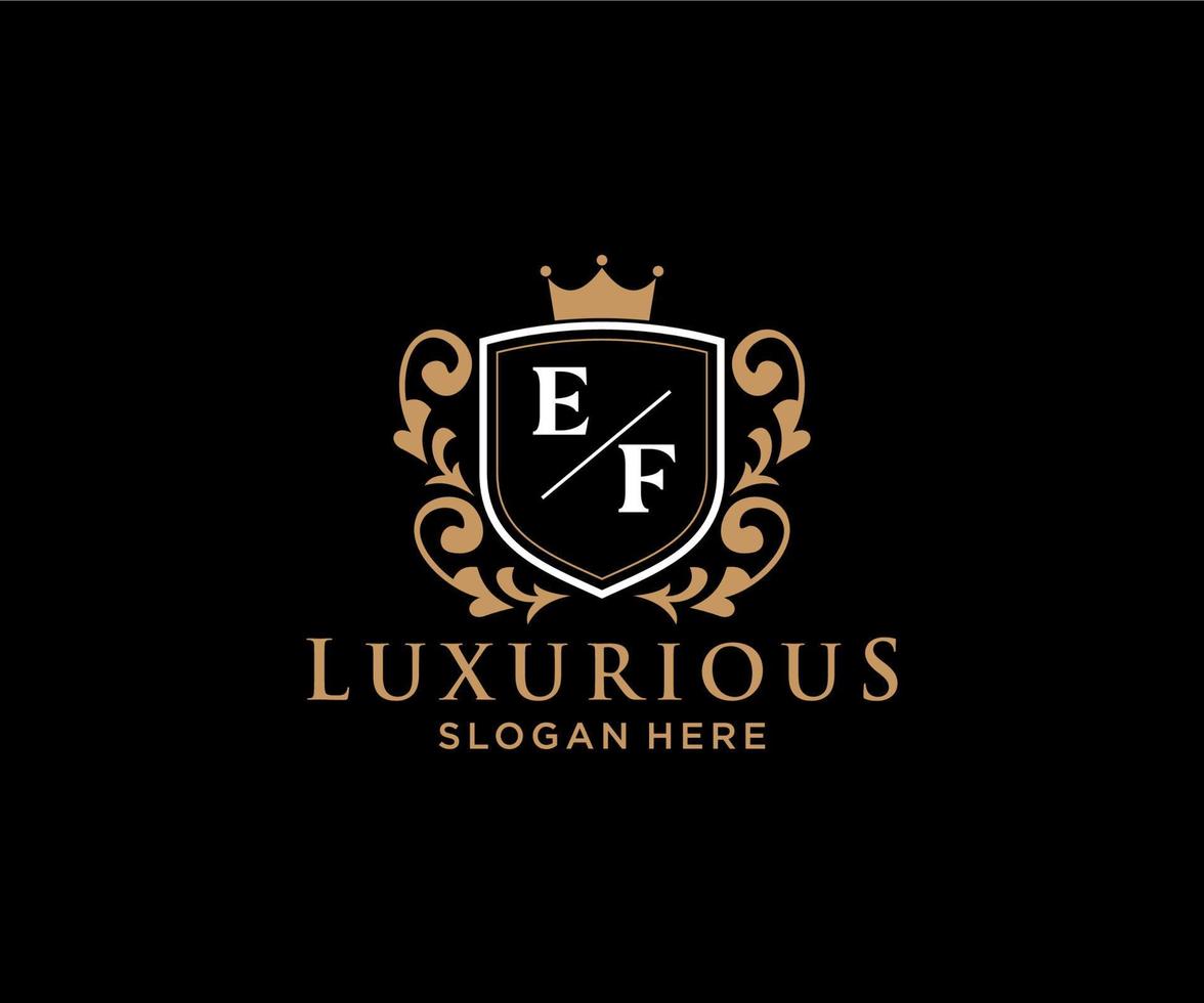 eerste ef brief Koninklijk luxe logo sjabloon in vector kunst voor restaurant, royalty, boetiek, cafe, hotel, heraldisch, sieraden, mode en andere vector illustratie.