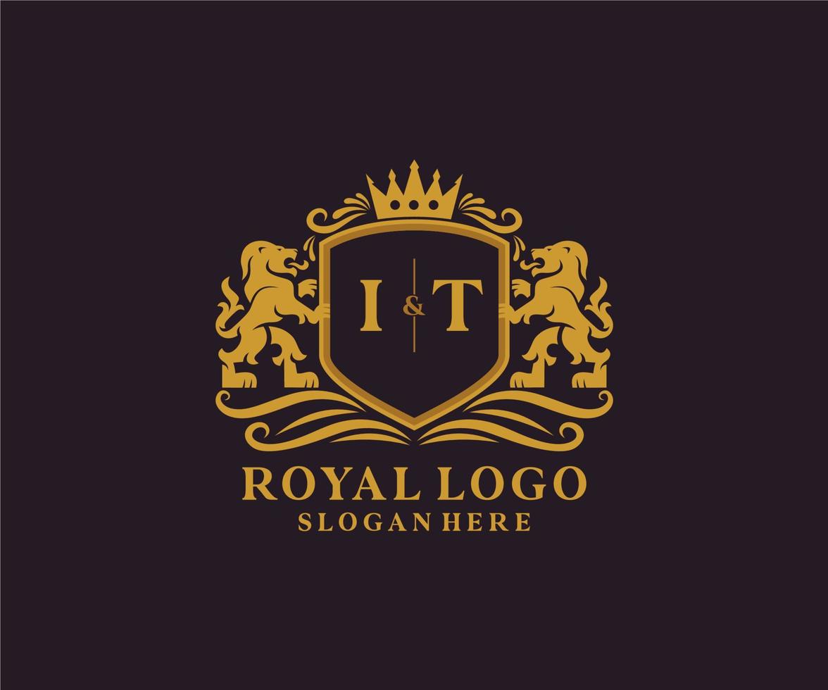 eerste het brief leeuw Koninklijk luxe logo sjabloon in vector kunst voor restaurant, royalty, boetiek, cafe, hotel, heraldisch, sieraden, mode en andere vector illustratie.