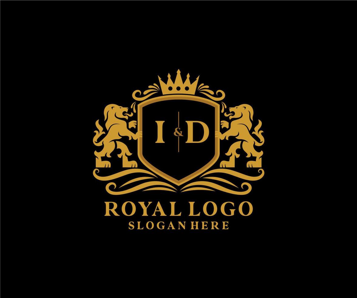 eerste ID kaart brief leeuw Koninklijk luxe logo sjabloon in vector kunst voor restaurant, royalty, boetiek, cafe, hotel, heraldisch, sieraden, mode en andere vector illustratie.