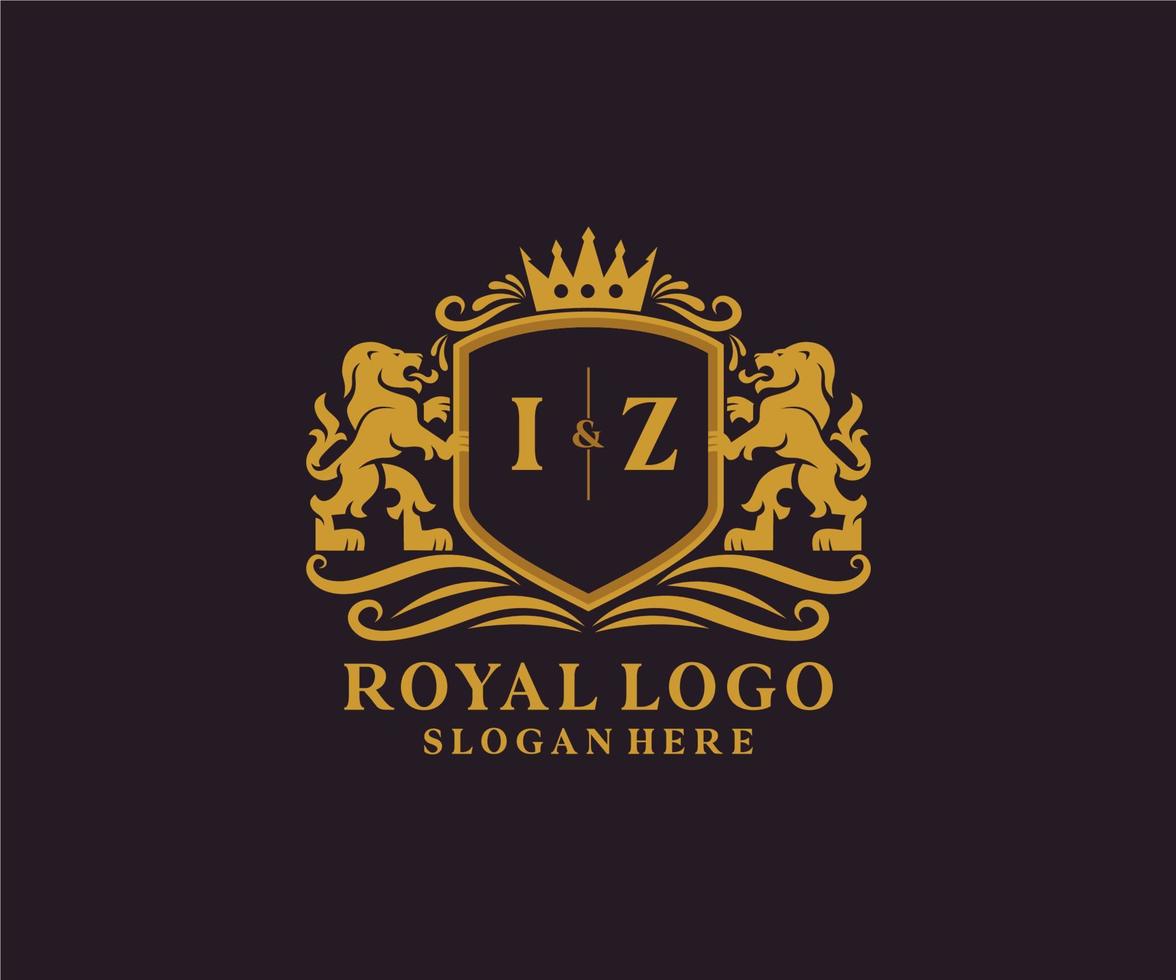 eerste iz brief leeuw Koninklijk luxe logo sjabloon in vector kunst voor restaurant, royalty, boetiek, cafe, hotel, heraldisch, sieraden, mode en andere vector illustratie.