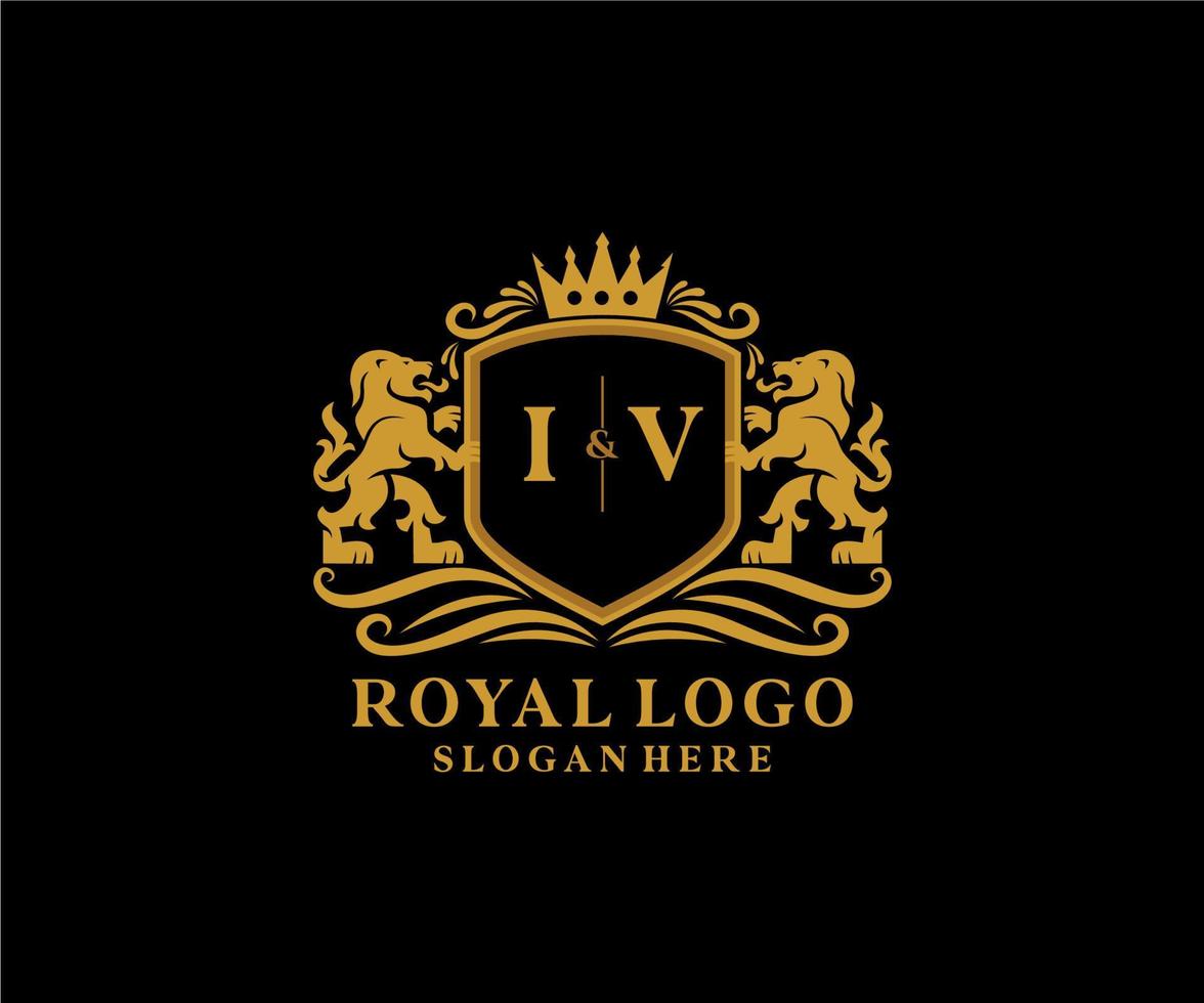 eerste iv brief leeuw Koninklijk luxe logo sjabloon in vector kunst voor restaurant, royalty, boetiek, cafe, hotel, heraldisch, sieraden, mode en andere vector illustratie.