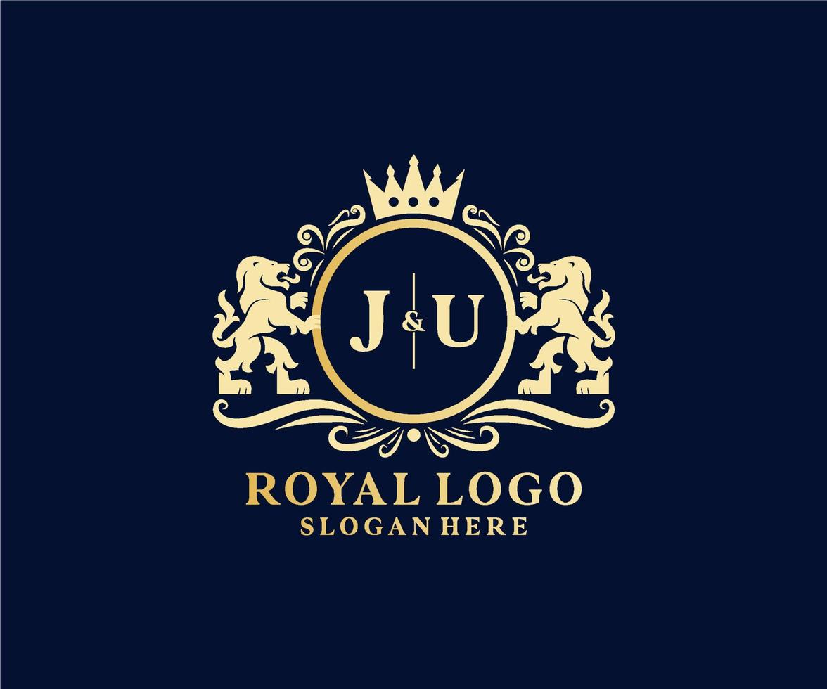 eerste ju brief leeuw Koninklijk luxe logo sjabloon in vector kunst voor restaurant, royalty, boetiek, cafe, hotel, heraldisch, sieraden, mode en andere vector illustratie.