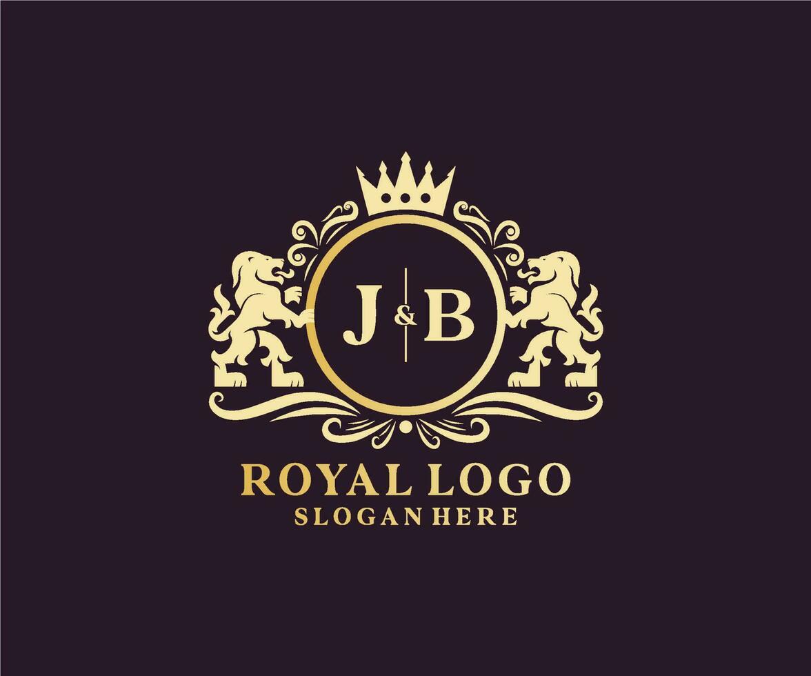 eerste jb brief leeuw Koninklijk luxe logo sjabloon in vector kunst voor restaurant, royalty, boetiek, cafe, hotel, heraldisch, sieraden, mode en andere vector illustratie.