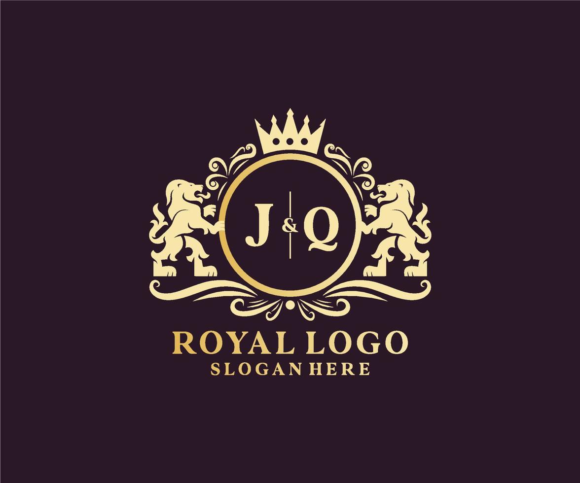 eerste jq brief leeuw Koninklijk luxe logo sjabloon in vector kunst voor restaurant, royalty, boetiek, cafe, hotel, heraldisch, sieraden, mode en andere vector illustratie.