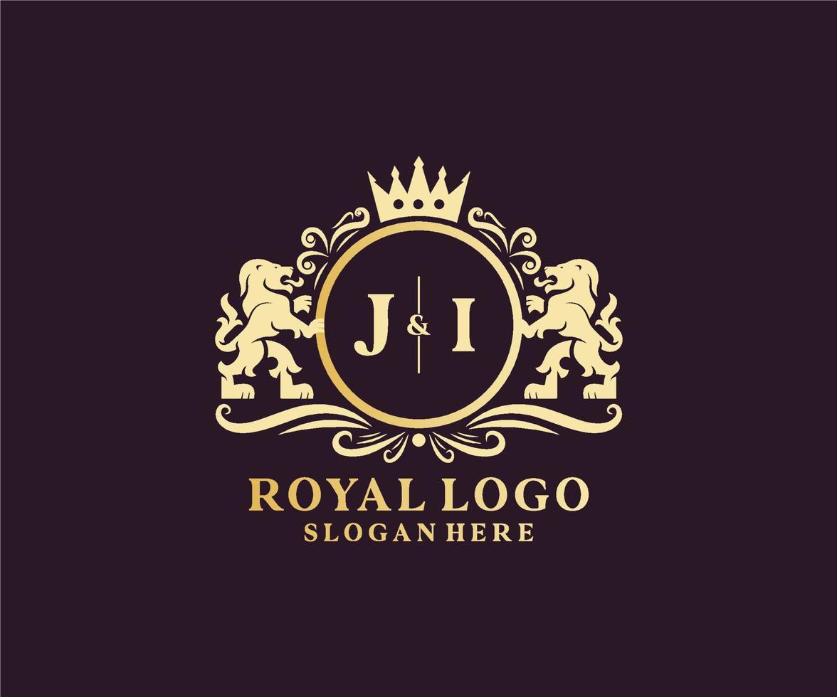 eerste ji brief leeuw Koninklijk luxe logo sjabloon in vector kunst voor restaurant, royalty, boetiek, cafe, hotel, heraldisch, sieraden, mode en andere vector illustratie.