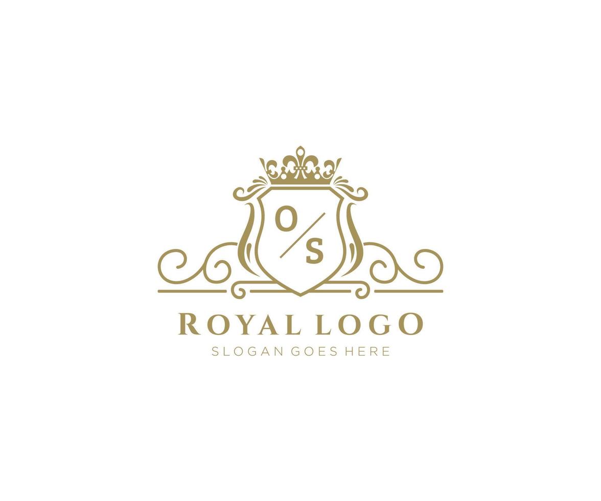 eerste os brief luxueus merk logo sjabloon, voor restaurant, royalty, boetiek, cafe, hotel, heraldisch, sieraden, mode en andere vector illustratie.