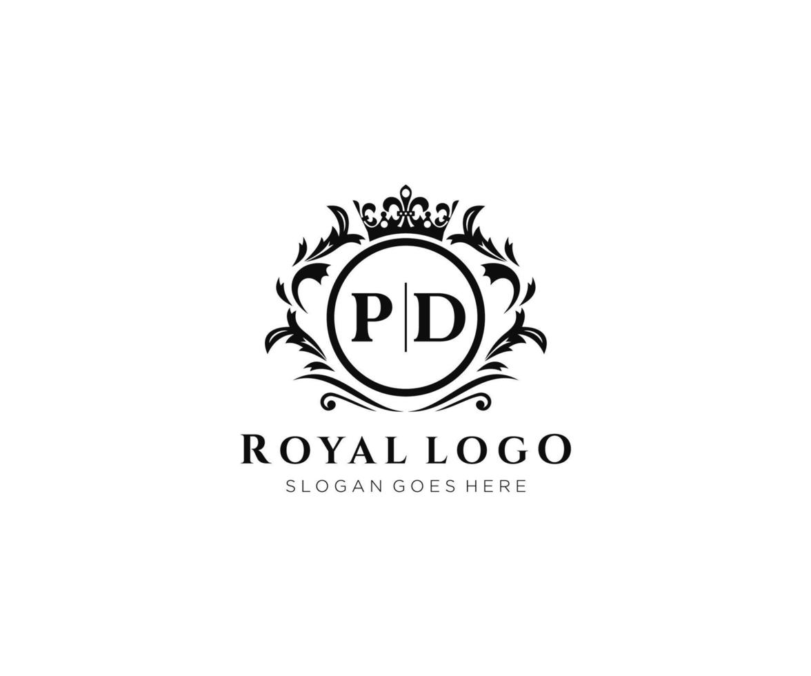 eerste pd brief luxueus merk logo sjabloon, voor restaurant, royalty, boetiek, cafe, hotel, heraldisch, sieraden, mode en andere vector illustratie.