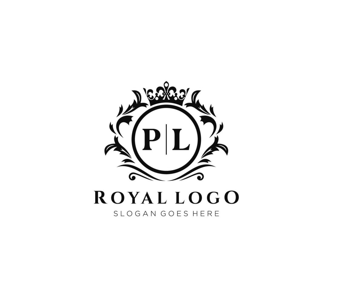 eerste pl brief luxueus merk logo sjabloon, voor restaurant, royalty, boetiek, cafe, hotel, heraldisch, sieraden, mode en andere vector illustratie.