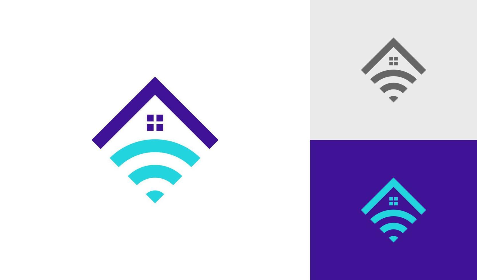 slim huis logo met huis dak en signaal symbool vector
