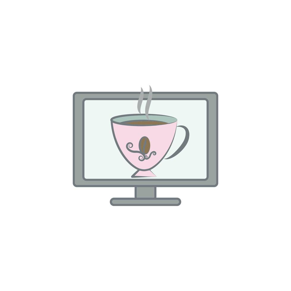 kop van koffie in toezicht houden op gekleurde vector icoon