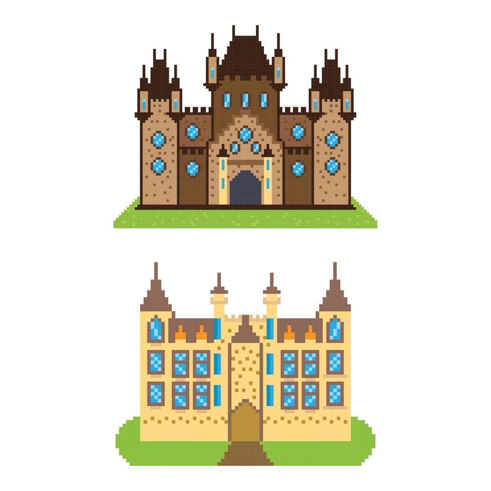 pixel gebouw speelhal spel wereld en pixel tafereel, kunst illustratie vector