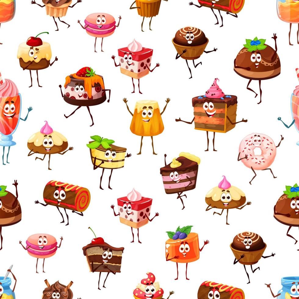 tekenfilm taart, koekje tekens naadloos patroon vector