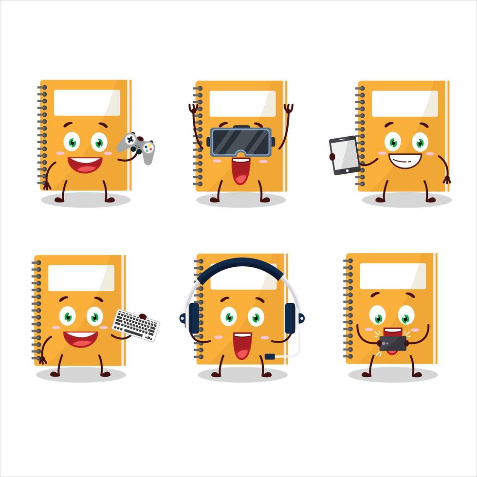 oranje studie boek tekenfilm karakter zijn spelen spellen met divers schattig emoticons vector