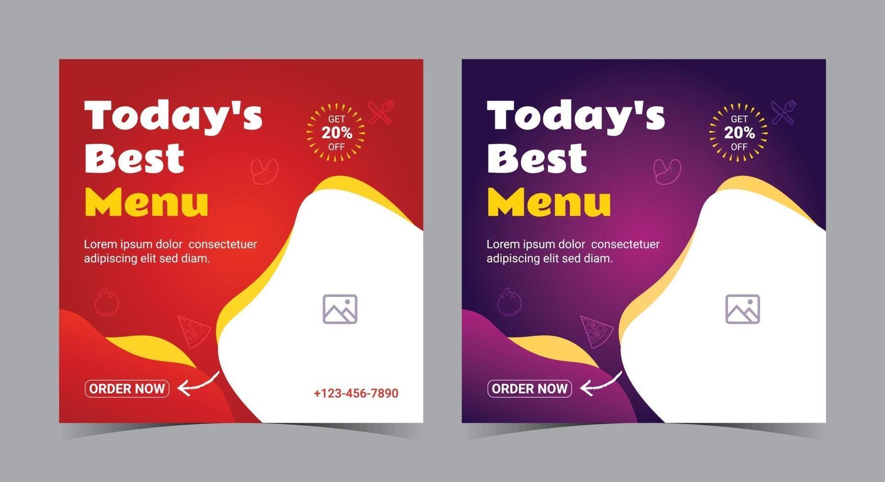 vandaag speciale voedselposter, post op sociale media voor eten en flyer vector