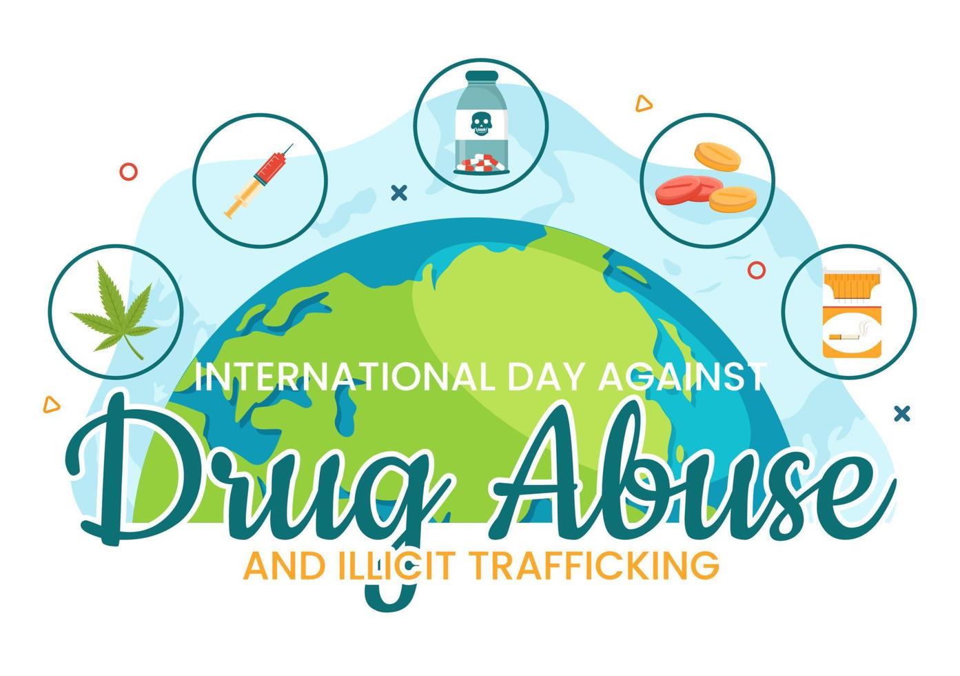 Internationale dag tegen drug misbruik en illegaal mensenhandel illustratie met anti verdovende middelen naar vermijden verdovende middelen in hand- getrokken Sjablonen illustratie vector