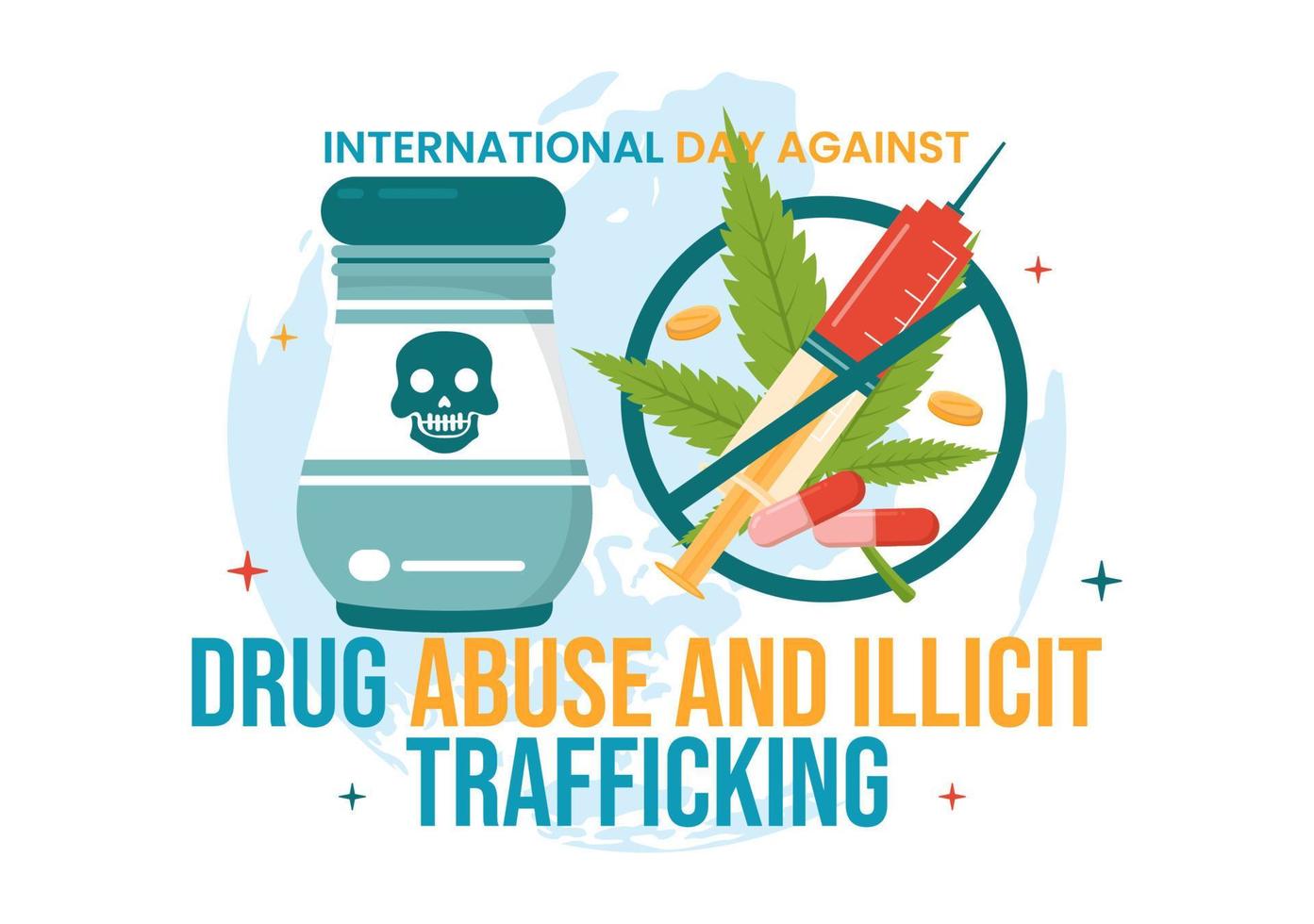 Internationale dag tegen drug misbruik en illegaal mensenhandel illustratie met anti verdovende middelen naar vermijden verdovende middelen in hand- getrokken Sjablonen illustratie vector