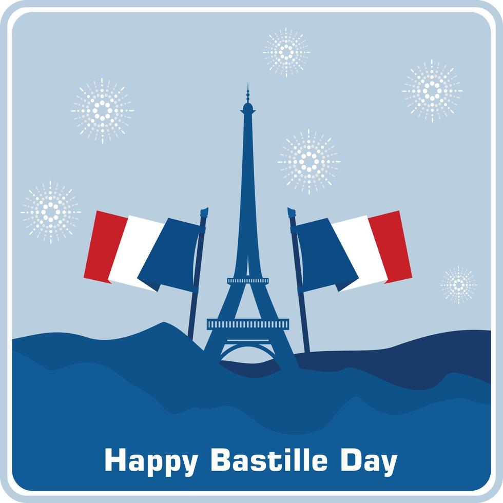 eiffel toren, groet en vlaggen. Frans nationaal dag. gelukkig Bastille dag. modern achtergrond illustratie vector