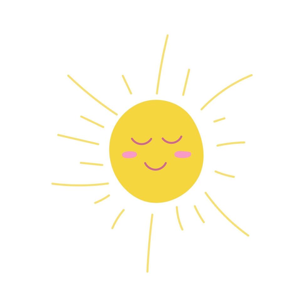 gele zon met gesloten ogen en een glimlach op een witte achtergrond. vector platte illustratie in cartoon stijl