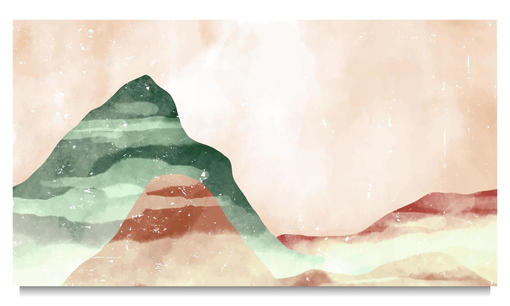 berg landschap waterverf schilderen. natuurlijk abstract landschap achtergrond. met bergen, heuvels, horizon. vector illustratie