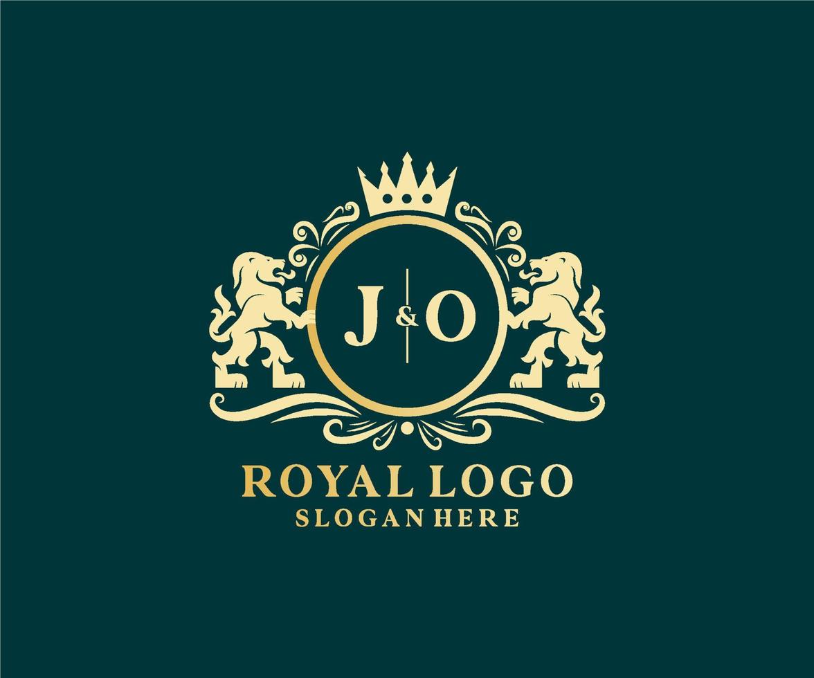 eerste jo brief leeuw Koninklijk luxe logo sjabloon in vector kunst voor restaurant, royalty, boetiek, cafe, hotel, heraldisch, sieraden, mode en andere vector illustratie.