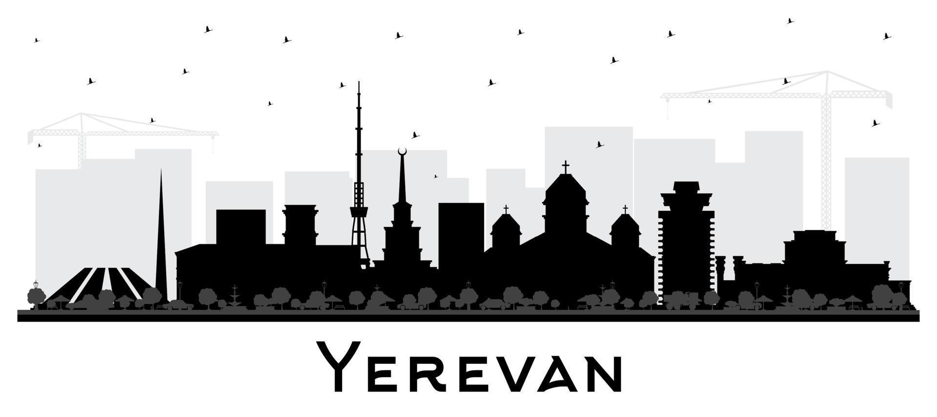 Jerevan Armenië stad horizon silhouet met zwart gebouwen geïsoleerd Aan wit. Jerevan stadsgezicht met oriëntatiepunten. bedrijf reizen en toerisme concept met historisch architectuur. vector