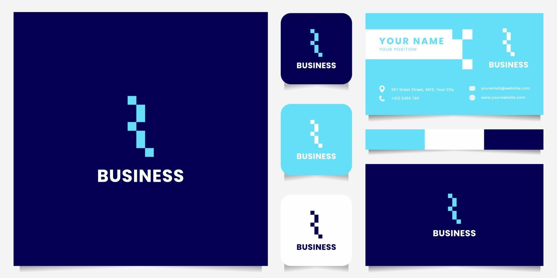eenvoudig en minimalistisch blauw pixel letter i-logo met sjabloon voor visitekaartjes vector