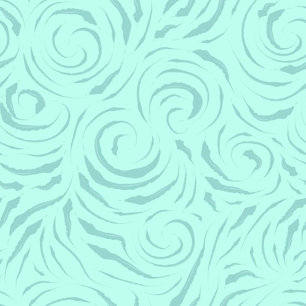 naadloze patroon van penseelstreken van blauwe kleur. aquarelvlekken in de vorm van krullen van spiralen en cirkels op een turkooizen achtergrond. vector